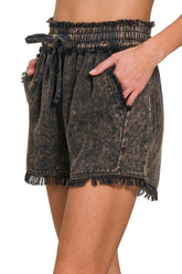 Zenana Mineral Frayed Hem Washed Shorts OutfitFlow